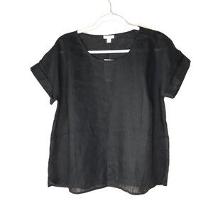 Jill Black Linen Top Small Petite New Lagenlook Minimalist Resort Coastal
